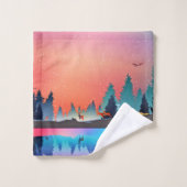 Landschaftlicher Wintersee mit Hirsch Badhandtuch Set (Waschlappen)