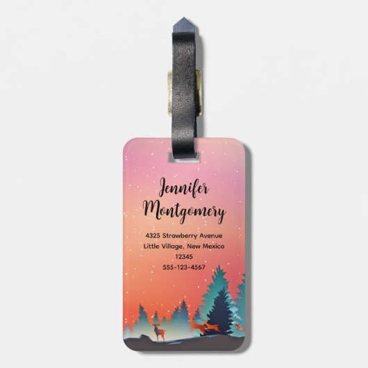 Landschaftlicher Wintersee mit Hirsch Gepäckanhänger (Rückseite vertikal)