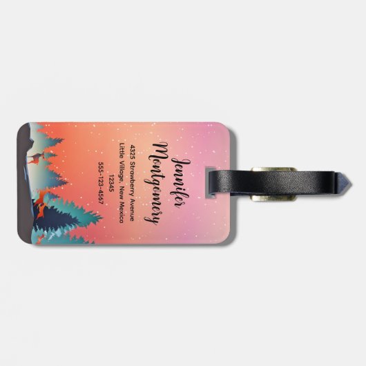 Landschaftlicher Wintersee mit Hirsch Gepäckanhänger (Rückseite horizontal)