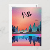 Landschaftlicher Wintersee mit Hirsch Hallo Postkarte (Vorne/Hinten)