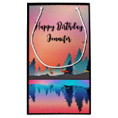 Landschaftlicher Wintersee mit Hirsch Kleine Geschenktüte (Rückseite)