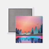 Landschaftlicher Wintersee mit Hirsch Magnet (Vorderseite/Rückseite)