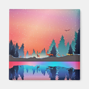 Landschaftlicher Wintersee mit Hirsch Magnet