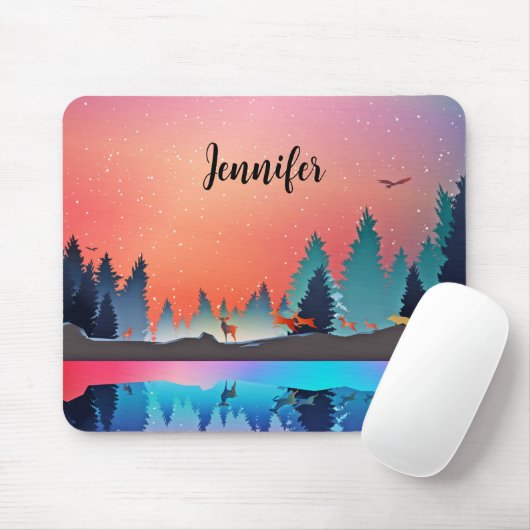 Landschaftlicher Wintersee mit Hirsch Mousepad (Mit Mouse)