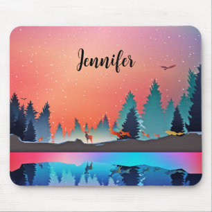 Landschaftlicher Wintersee mit Hirsch Mousepad
