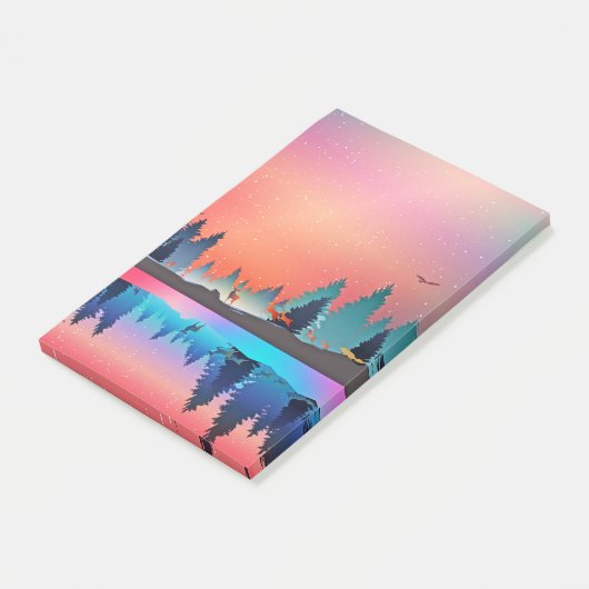 Landschaftlicher Wintersee mit Hirsch Post-it Klebezettel (angewinkelt)