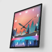 Landschaftlicher Wintersee mit Hirsch Quadratische Wanduhr (Winkel)