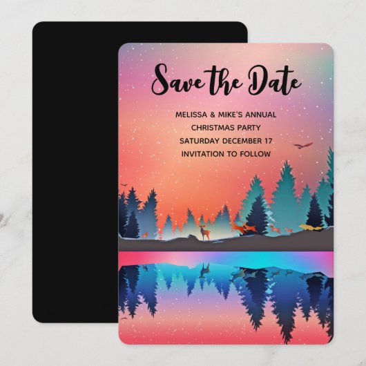 Landschaftlicher Wintersee mit Hirsch Save the Dat Date (Vorne/Hinten)