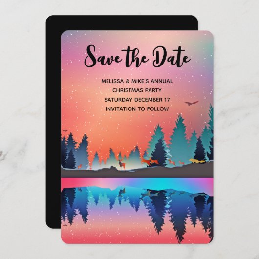 Landschaftlicher Wintersee mit Hirsch Save the Dat Save The Date (Vorne/Hinten)
