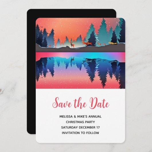 Landschaftlicher Wintersee mit Hirsch Save The Date (Vorne/Hinten)