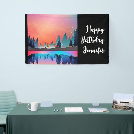 Landschaftlicher Wintersee mit Hirschfest Banner (Messeveranstaltung)