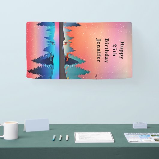 Landschaftlicher Wintersee mit Hirschfest Banner (Messe)