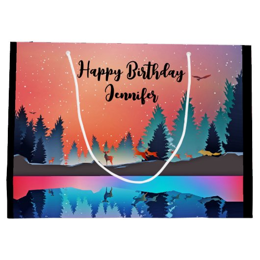 Landschaftlicher Wintersee mit Hirschfest Große Geschenktüte (Rückseite)