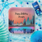 Landschaftlicher Wintersee mit Hirschfest Pappteller (Party)