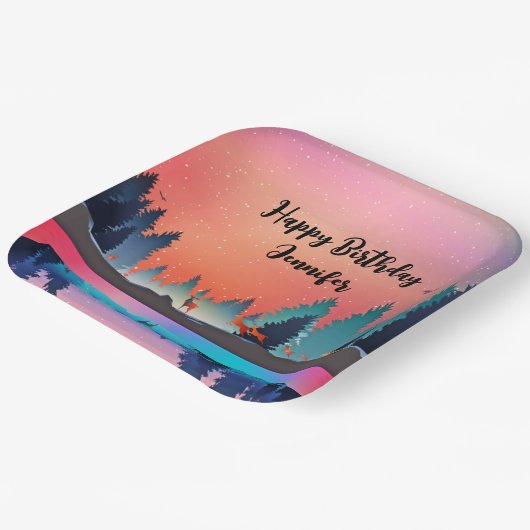 Landschaftlicher Wintersee mit Hirschfest Pappteller (Gewinkelt)