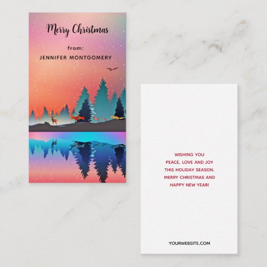 Landschaftlicher Wintersee mit Hirschfest Weihnach Visitenkarte (Vorne/Hinten)