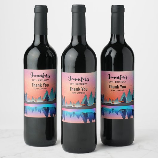 Landschaftlicher Wintersee mit Hirschfest Weinetikett (Flaschen)