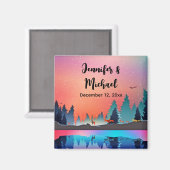 Landschaftlicher Wintersee mit Hirschhochzeit Magnet (Vorderseite/Rückseite)