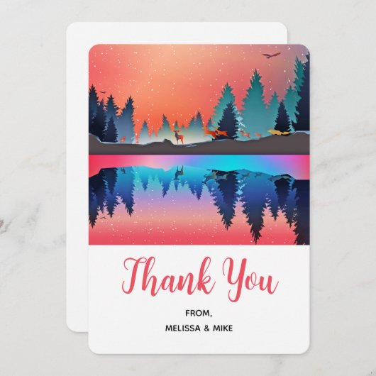 Landschaftlicher Wintersee mit Hirschwein Dankeskarte (Vorne/Hinten)