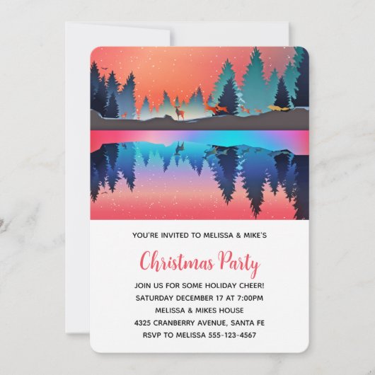 Landschaftlicher Wintersee mit Hirschwein Einladung (Vorderseite)