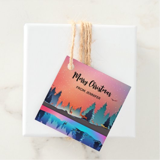 Landschaftlicher Wintersee mit Hirschwein Geschenkanhänger (Beispiel)