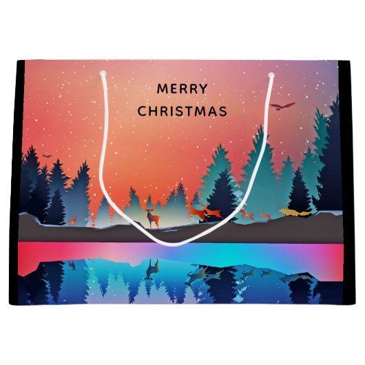 Landschaftlicher Wintersee mit Hirschwein Große Geschenktüte (Vorderseite)