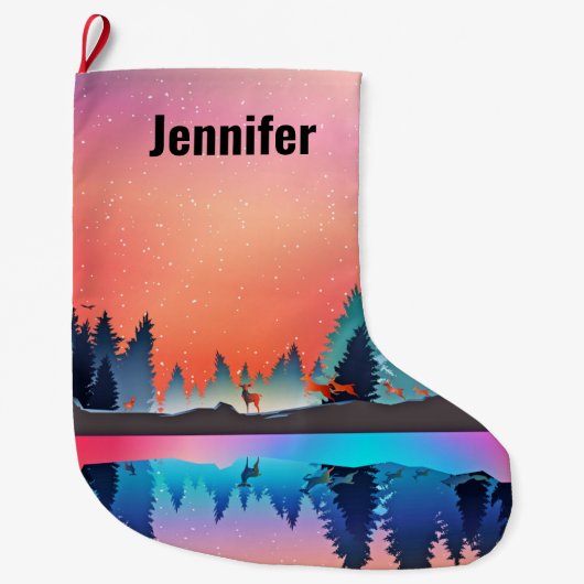 Landschaftlicher Wintersee mit Hirschwein Großer Weihnachtsstrumpf (Vorderseite)