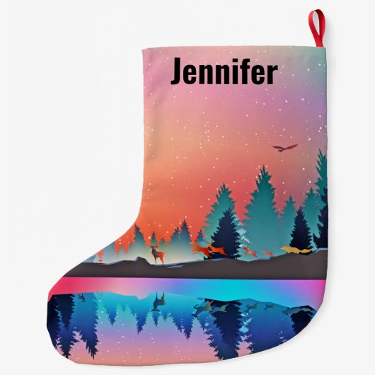 Landschaftlicher Wintersee mit Hirschwein Großer Weihnachtsstrumpf (Rückseite)