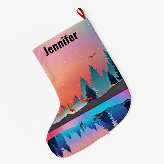 Landschaftlicher Wintersee mit Hirschwein Großer Weihnachtsstrumpf (Rückseite (Hängend))