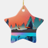 Landschaftlicher Wintersee mit Hirschwein Keramik Ornament (Vorne)