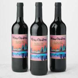 Landschaftlicher Wintersee mit Hirschwein Weinetikett