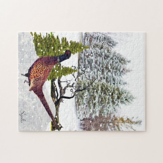 Landschaftlicher Winterwald mit Süddakota Pheasant Puzzle (Horizontal)