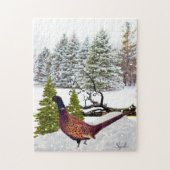 Landschaftlicher Winterwald mit Süddakota Pheasant Puzzle (Vertikal)