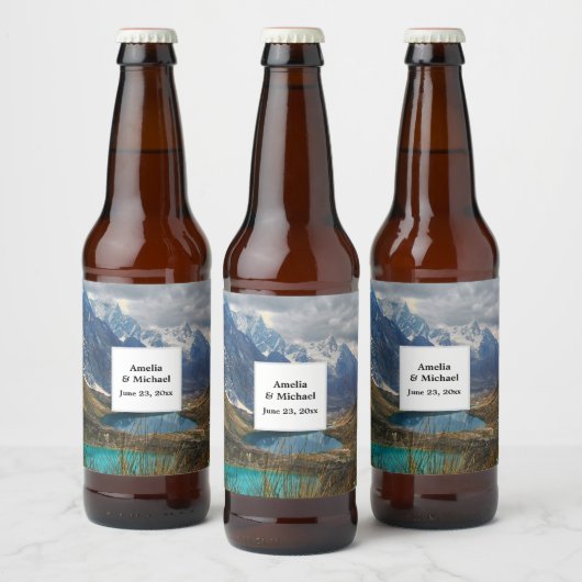 Landschaftliches Alpengebirge Foto Hochzeit Bierflaschenetikett (Flaschen)