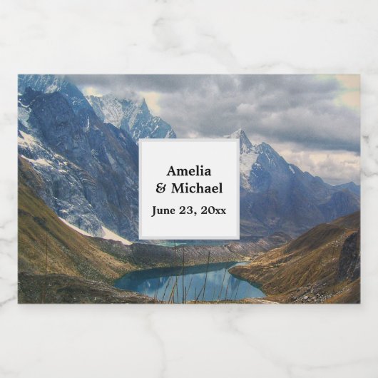 Landschaftliches Alpengebirge Foto Hochzeit Schaumweinetikett (Einzelnes Label)