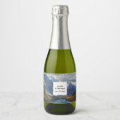 Landschaftliches Alpengebirge Foto Hochzeit Schaumweinetikett (Vorderseite)