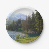 Landschaftliches alpines Forrest und See Pappteller (Vorderseite)