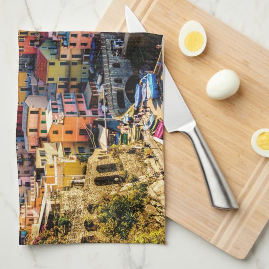 Landschaftliches Dorf, Cinque Terre, Ligurien, Ita Geschirrtuch (Viertel Falte)