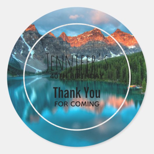 Landschaftliches Foto von Mountain & Lake Runder Aufkleber (Vorderseite)