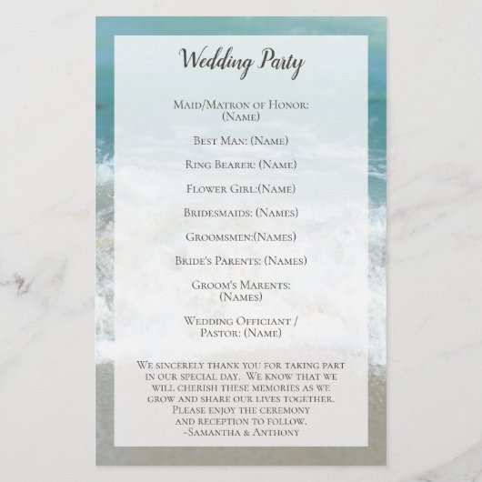 Landschaftliches Herz im Sand Beach Hochzeitsprogr (Rückseite)