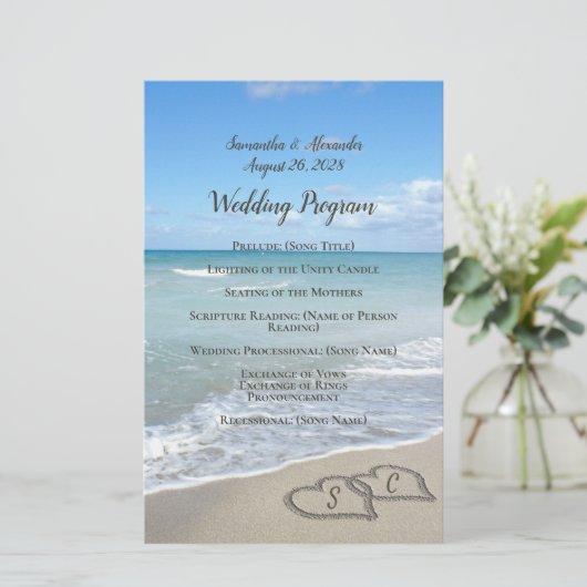 Landschaftliches Herz im Sand Beach Hochzeitsprogr (Stehend Vorderseite)