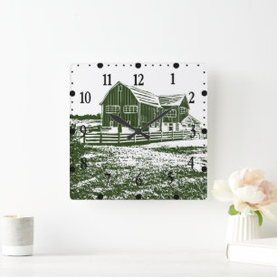 Landschaftliches Landschaftsbauernhaus im Landhaus Quadratische Wanduhr