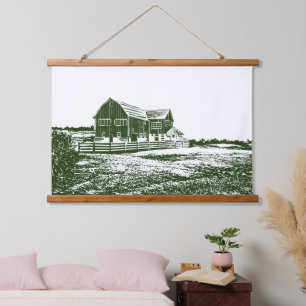 Landschaftliches Landschaftsbauernhaus im Landhaus Wandteppich Mit Holzrahmen