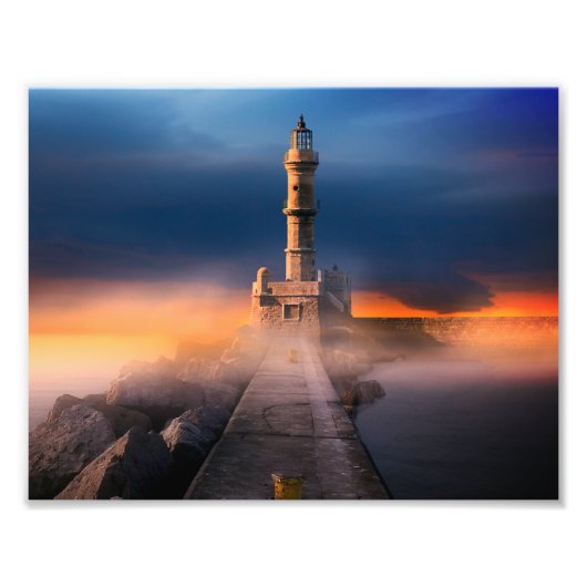 Landschaftliches Leuchtturm Sonnenuntergang Schöne Fotodruck (Vorne)