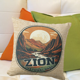 Landschaftliches Logo des Zion National Park Kissen