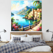 Landschaftliches Mittelmeerküstendorf Leinwanddruck (Insitu (Schlafzimmer))