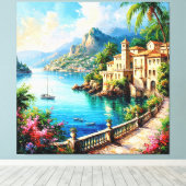 Landschaftliches Mittelmeerküstendorf Leinwanddruck (Insitu (Holzboden))