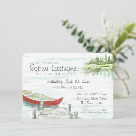 Landschaftliches Party für den See und Kanuaufenth Einladung (Stehend Vorderseite)