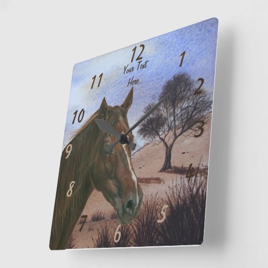 landschaftliches pferdeartiges quadratische wanduhr (Winkel)