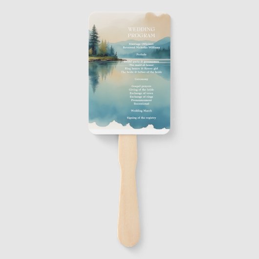 Landschaftliches Wasserfarben-Kiefernsee-Programm Fächer (Rückseite)